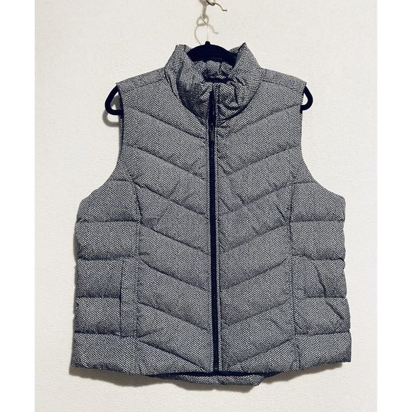 Lands' End Jackets & Blazers - Lands End Vest Womens XL Herringbone Print 600 Fill Down Puffer Zip Up Outdoor